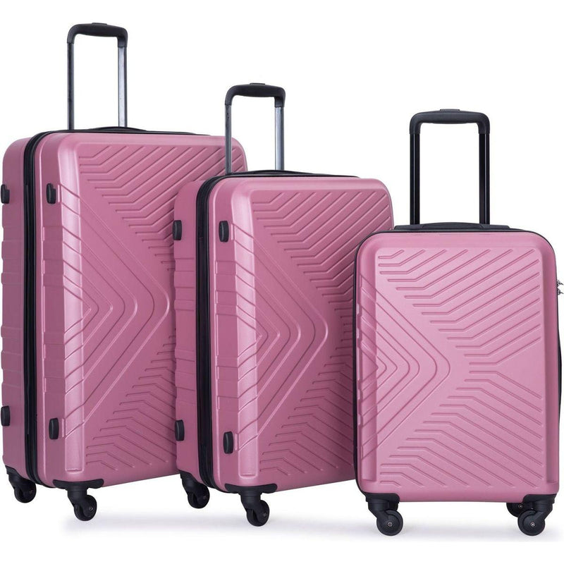 3 Piece Luggage Sets ABS Lightweight Suitcase with Two Hooks, Spinner Wheels, TSA Lock, (20/24/28), Pink