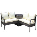 3 Piece Patio Sectional Wicker Rattan Outdoor Furniture Sofa Set with Storage Box Brown