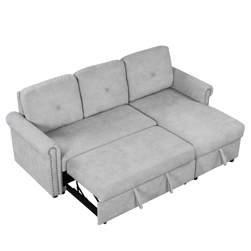 83" Modern Convertible Sleeper Sofa Bed with Storage Chaise,Gray