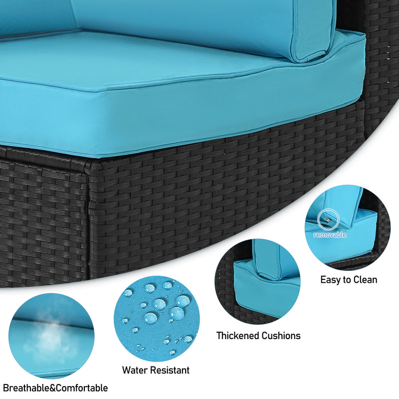 7 Piece Outdoor PE Wicker Furniture Set, Patio Black Rattan Sectional Sofa Couch with Washable Cushions