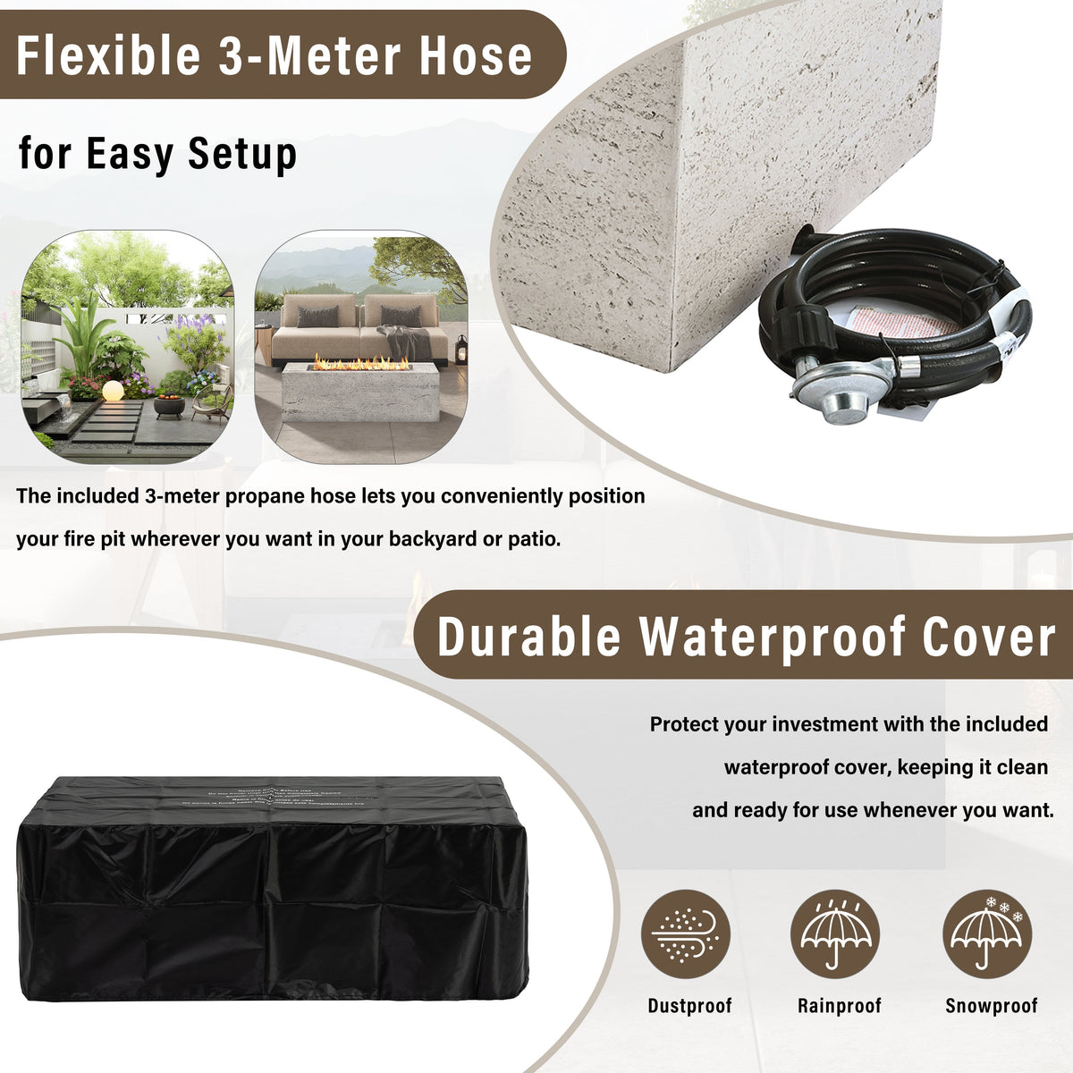 U_STYLE Outdoor Rectangular Propane Fire Pit 41.9" 40000 BTU, photo 5 of 10