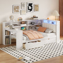 Platform Bed With Upholstered Headboard, Storage Shelves, Drawers, Charging Station, LED Lighting, Built In Desk by Unique Piece Furniture
