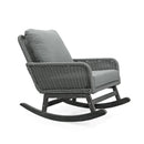 Modern 3 Piece Outdoor Seating Set with Cushioned Rattan Rocking Chairs and Wooden Accent Table by HouseOfZazla