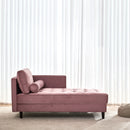64" Velvet Chaise, Mid-Century Modern Chaise Furniture, Sleeper for Living Room, Apartment, Tool-Free Assembly. (Pink)
