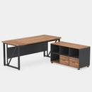 L-Shaped Executive Desk With Mobile File Cabinet, Large Home Office Workstation With Drawers And Shelves - Brown / Black by HouseOfZazla
