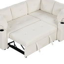 87.4" L-shape Sofa Bed Pull-out Sleeper Sofa with Wheels, USB Ports, Power Sockets for Living Room, Beige