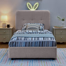 Upholstered Bed With Oversized Rabbit Ear Headboard, LED Lights & 4 Storage Drawers by HouseOfZazla