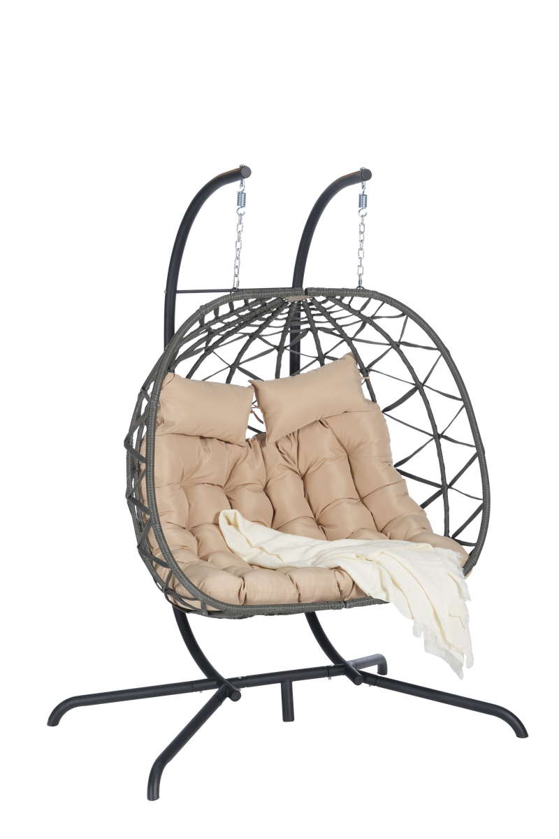 2 Person Outdoor Rattan Hanging Chair Patio Wicker Egg Chair