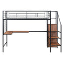 Loft Bed With Desk And Grid, Stylish Frame With Lateral Storage Ladder And Wardrobe by Unique Piece Furniture
