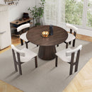 47.24'' Round Modern Style MDF Wood Dining Table for Kitchen, Living Room, Cafe, Stylish Leisure Desk with Sturdy Cylindrical Base, for Small Spaces, Apartment,Brown