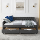 Upholstered Tufted Daybed With 2 Drawers, Waved Arms