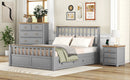 3-Pieces Bedroom Sets Queen Size Platform Bed with Nightstand(USB Charging Ports) and Storage Chest,Gray+Natrual