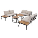 6-Piece Outdoor Sectional Sofa Set with Round Nesting Coffee Tables and Seating Sofa with Cushions for Patio, Porch and Garden (Beige)