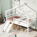 Low Loft House Bed With Slide, Ladder, Safety Guardrails, House Roof Frame by HouseOfZazla