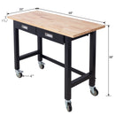Work Bench, Workbench With Drawer Storage, Heavy Duty Bamboo Wood Work Table With Wheels For Garage Home Office by HouseOfZazla