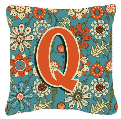 Letter Q Flowers Retro Blue Canvas Fabric Decorative Pillow CJ2012-QPW1414