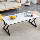 A modern minimalist style white marble patterned coffee table with black metal legs. Computer desk. Game table. Tea table. CT-XX