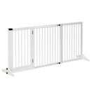 Adjustable Wooden Pet Gate, Freestanding Dog Fence for Doorway, Hall, 3 Panels w/ Safety Barrier, Lockable Door, White, 44.5"-65.25" L x 14.25" H