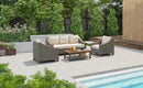 4-Piece Rattan Outdoor Conversation Sofa Set with Wooden Coffee Table and Cushions Seating 5 People for Patio, Garden and Backyard (Grey)