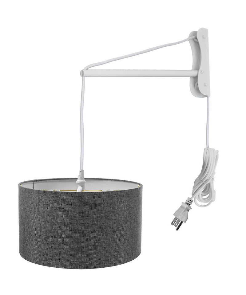 16"W MAST Plug-In Wall Mount Pendant 2 Light White Cord/Arm with Diffuser Granite Gray Shade