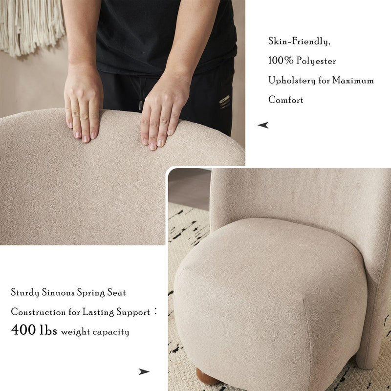 Modern Low Back Accent Chair, Upholstered Armless Living Room Chairs, Round Pine Wood Feet, for Small Living Spaces, Living Room, Bedroom, Balcony, Office, Reading Nook, Khaki