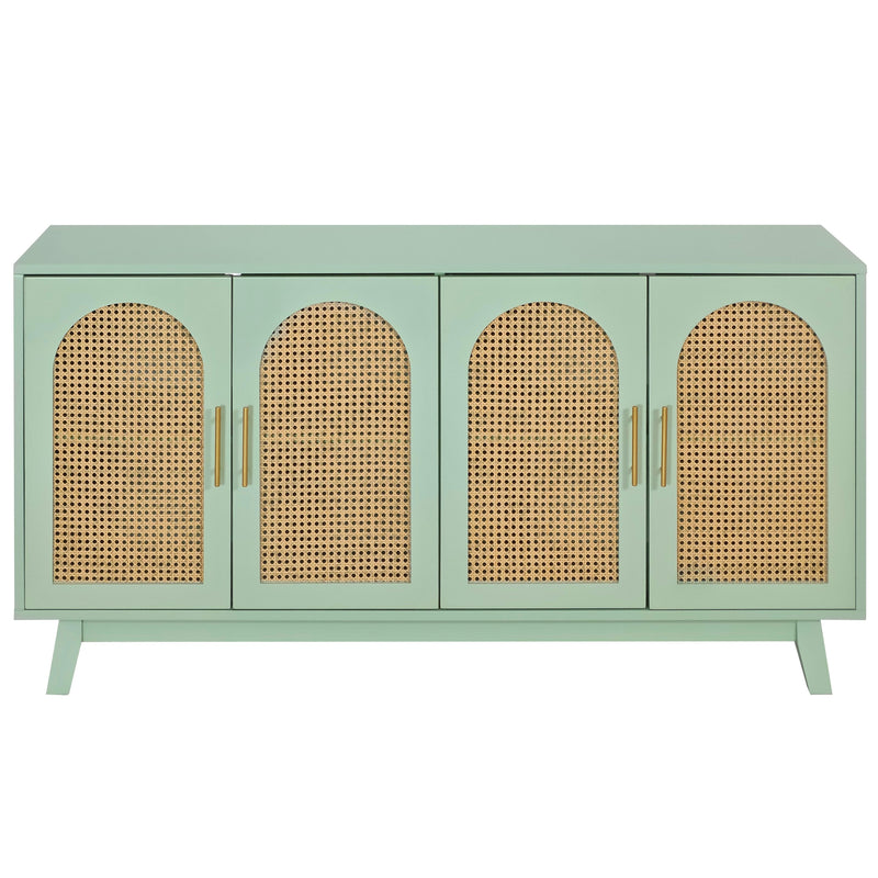 59.84"Modern 4-Door Cabinet with Rattan Decorative Doors,for Bedroom,Living Room,Office,Easy Assembly, Mint Green