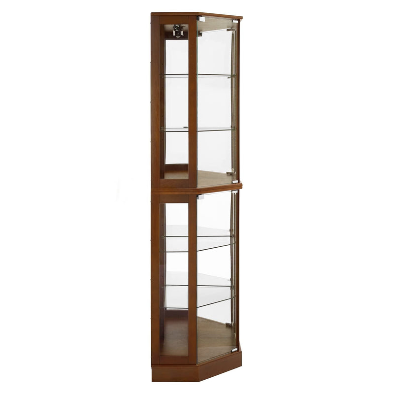 6 Shelf Corner Curio Display Cabinet with Lights, Mirrors and Adjustable Shelves, Walnut