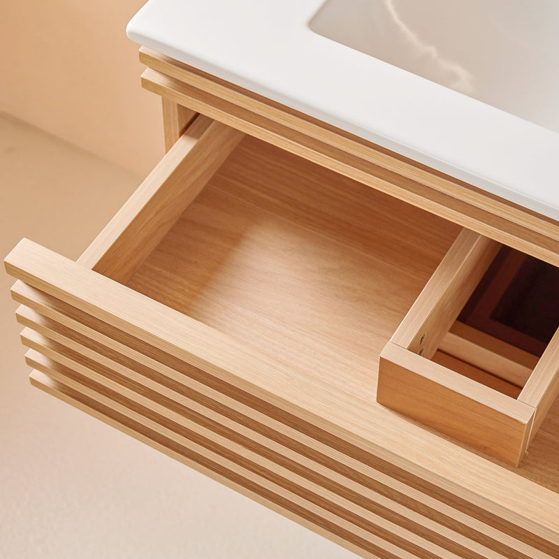 Pre-Assembled 36" Wall Mounted Floating Single Vanity Cabinet with Ceramic Top, photo 2 of 7