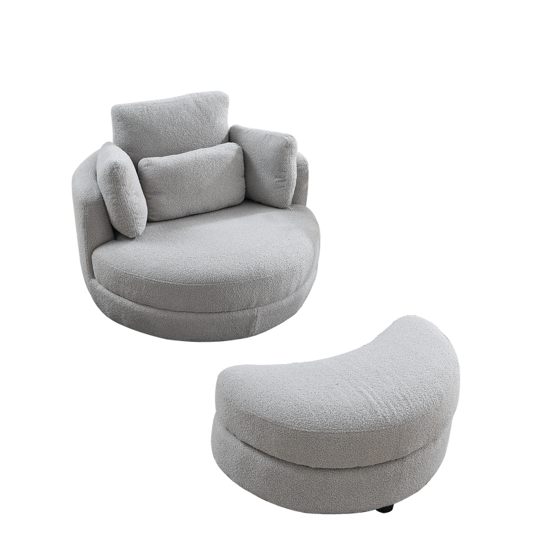 39" W Oversized Swivel Chair with moon storage ottoman for Living Room, Modern Accent Round Loveseat Circle Swivel Barrel Chairs for Bedroom Cuddle Sofa Chair Lounger Armchair, 4 Pillows, Teddy Fabric