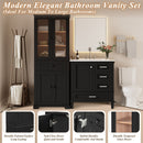 Bathroom Vanity & Tall Storage Cabinet Set With Doors, Adjustable Shelves, Soft Close Hinges, Sink