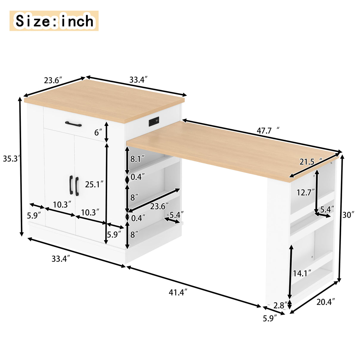 Extendable Island Console with Drawers, Double-Door Cabinet, and Open Shelving, photo 5 of 10