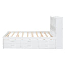 Full Size Platform Bed With Trundle, Drawers, USB Ports And Built In Shelves - White by HouseOfZazla