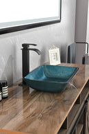 18.125" L -13.0" W -12.0" H Handmade Countertop Glass Rectangular Vessel Bathroom Sink Set in Blue Glass with Matte Black Single-Handle Single Hole Faucet and Pop Up Drain