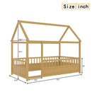 Twin Size Floor Wooden Bed with House Roof Frame