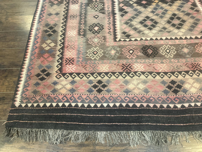 Persian Kurdish Kilim Rug 8x10, Large Flatweave Tribal Bohemian Rug, Vintage Zarand Kilim