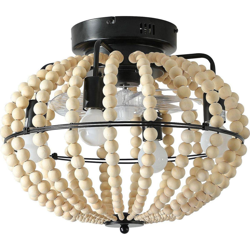 Beaded Fan lamp Wood Beaded Chandelier Oak White