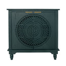Hollow Carved 2 Door Accent Cabinet With Adjustable Shelf, Sideboard Buffet For Entryway, Living Room Or Bedroom - Blackish Green by HouseOfZazla