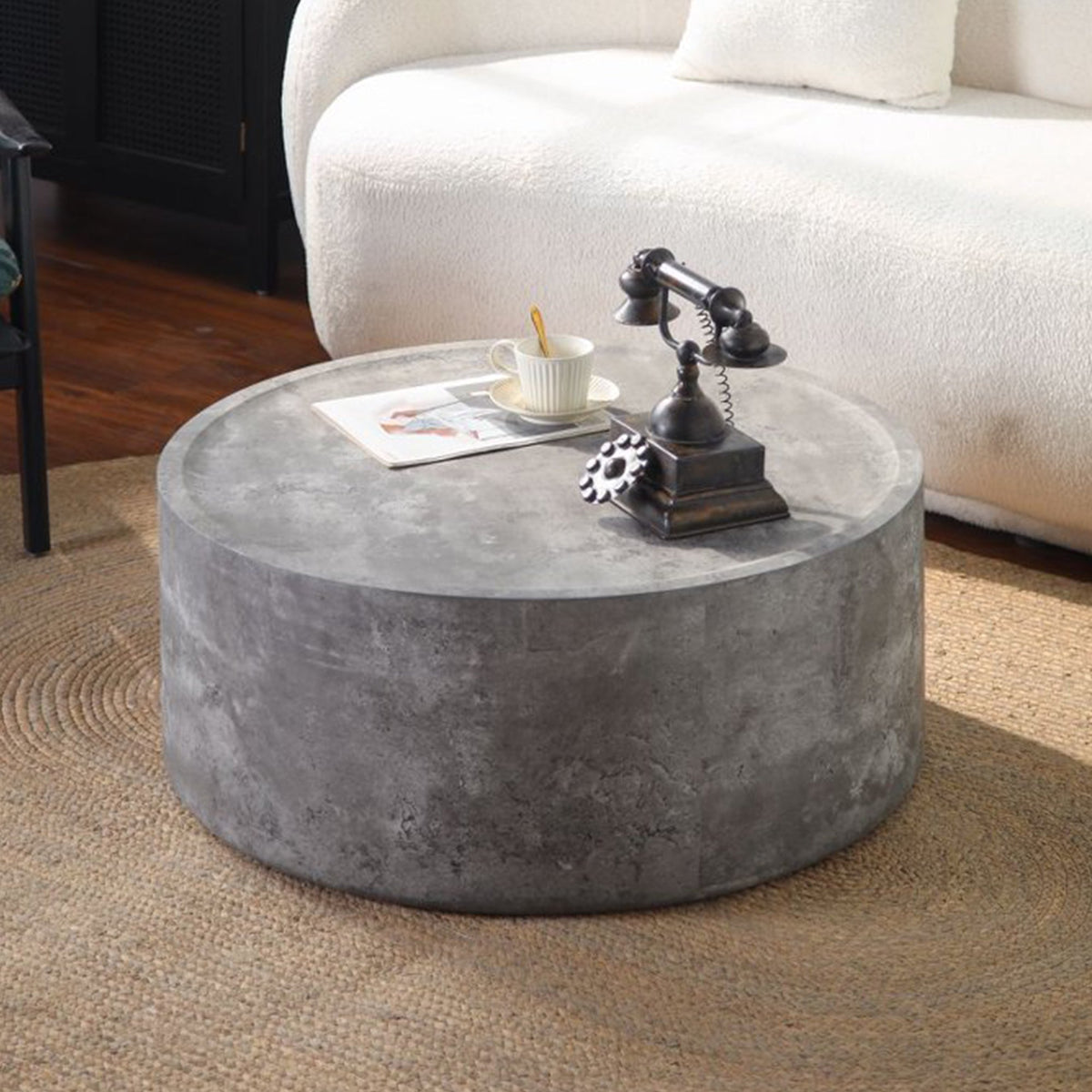 31.5" Round Coffee Table with Faux Concrete Finish, photo 2 of 7