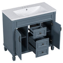 36" Bathroom Vanity with Top Sink, Royal Blue Mirror Cabinet, Modern Bathroom Storage Cabinet with 2 Soft Closing Doors and 2 Drawers, Single Sink Bathroom Vanity