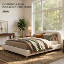 California King Size Upholstered Bed with Boucle Fabric and Curved Headboard by HouseOfZazla