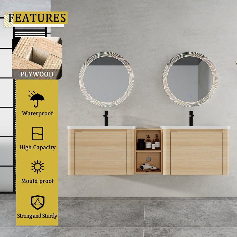 68'' Wall-Mounted Bathroom Vanity with Storage Shelves, photo 10 of 10