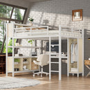 Metal Loft Bed with Wardrobe and L-Shaped Desk