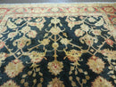 8' X 9' Handmade Pakistan Wool Cotton Rug Peshawar Black Floral Nice