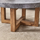 A modern retro circular coffee table with a diameter of 31.4 inches, made of MDF material, suitable for living rooms