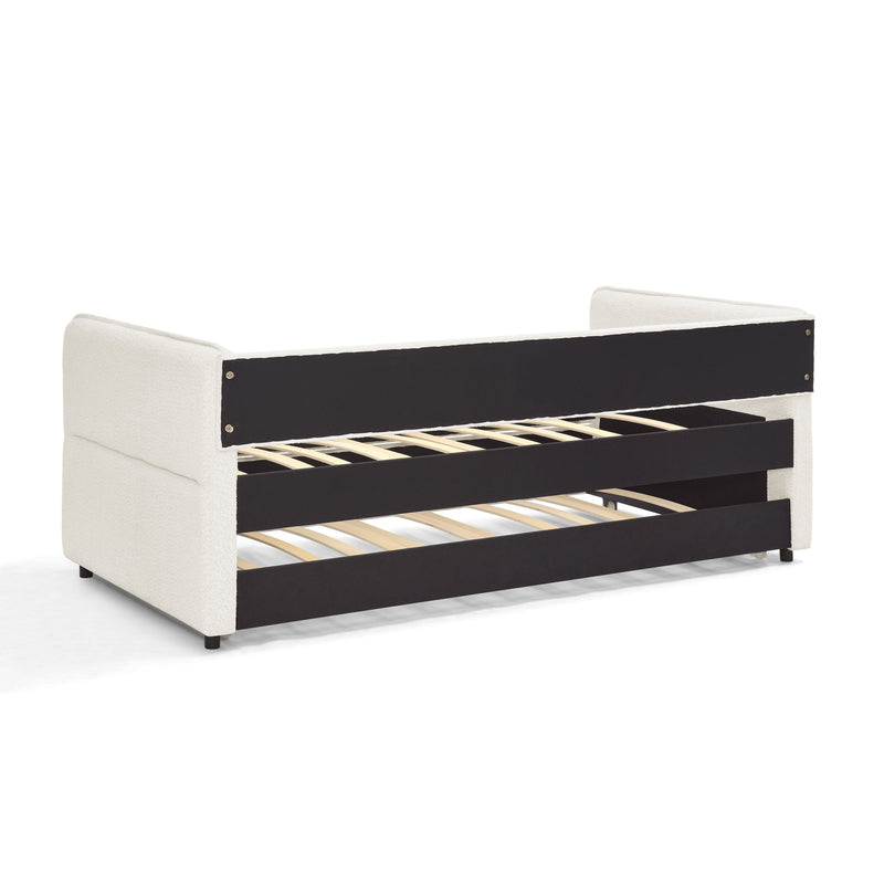 Daybed with Trundle Upholstered Tufted Sofa Bed, Twin Size, Boucle Fabric, Beige (83'x43'x29.5')
