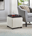 18 Inch Wide Contemporary Square CubeStorage Ottoman Bench, Storage Bench with coffee tray,coffee table for Living Room Ottoman foot rest for Bedroom End of Bed, BEIGE velvet fabric in modern SAWING