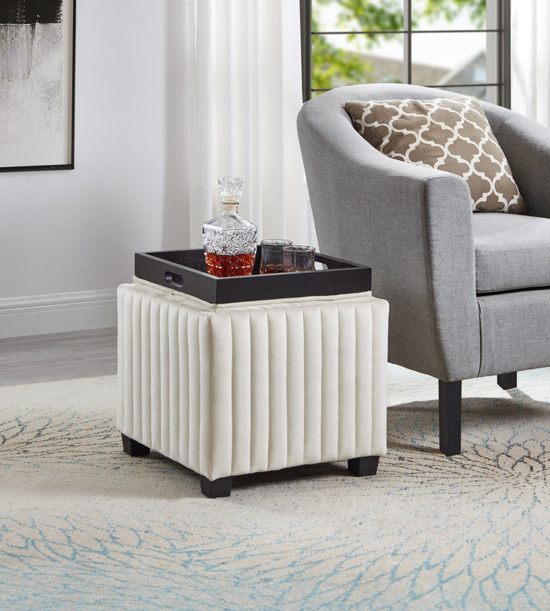 18 Inch Wide Contemporary Square CubeStorage Ottoman Bench, Storage Bench with coffee tray,coffee table for Living Room Ottoman foot rest for Bedroom End of Bed, BEIGE velvet fabric in modern SAWING