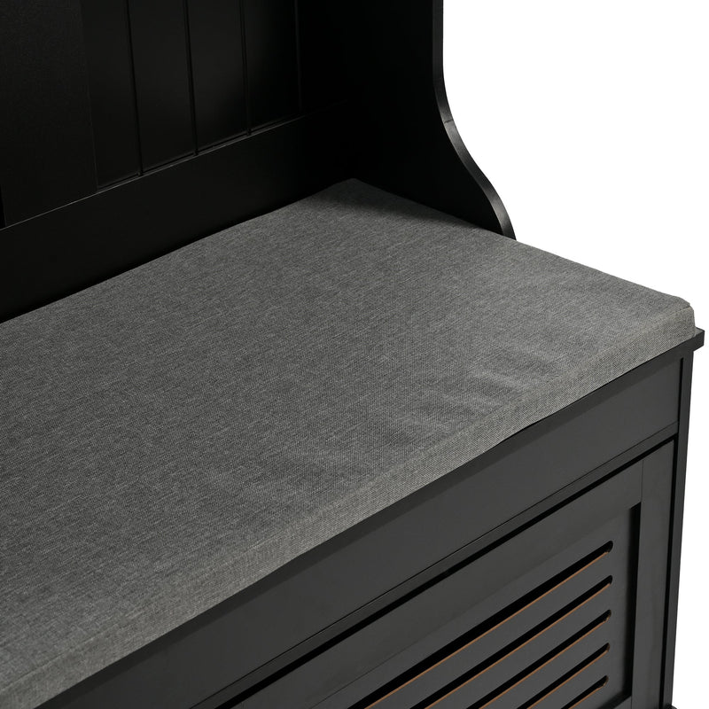 5-in-1 Entryway Bench with Shutter-shaped doors, Coat Rack, Cushion and 4 Sturdy Hooks, 47.2" Wide Hall Tree with Storage Bench for Hallway, Entryway, Living Room