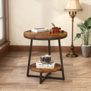 Round End Table With Hairpin Legs, 2 Tier For Living Room - Rustic Brown by HouseOfZazla