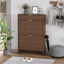 Narrow Fluted Shoe Storage Cabinet for Entryway